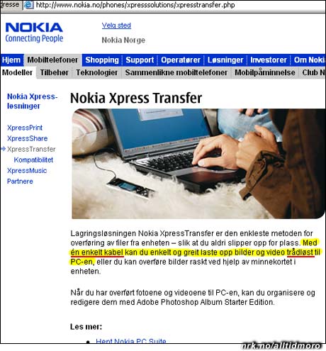 Nokia kobler folk sammen trådløst. Det trengs bare en kabel. (Innsendt av Hege)