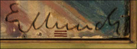 Tre røde streker var satt under bokstaven U i Munchs signatur. (Originalfoto: Scanpix)