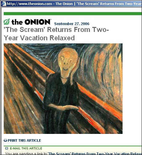 Amerikanske TheOnion.com melder at Munch-maleriet har hatt godt av det to år lange avbrekket. (Takk til Arvid for tips)