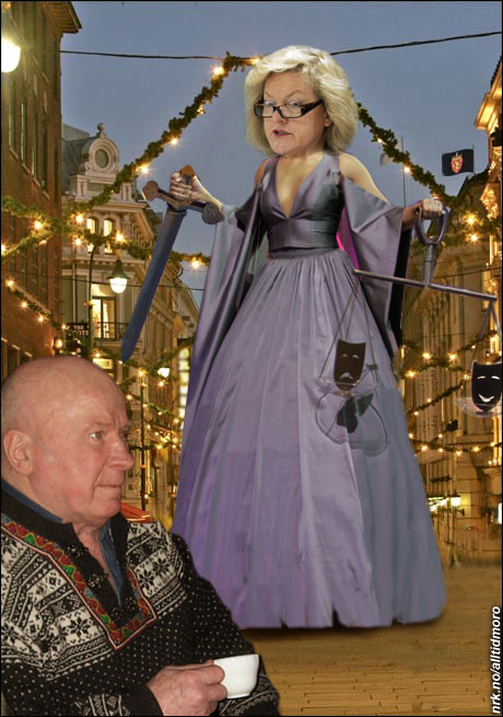 8. desember 2006: Janne Kristiansen, leder for den såkalte justismord-kommisjonen, begår justismord på Fredrik Fasting Torgersen i Oslo sentrum. (Alltid Moro) 8. desember 2006: Janne Kristiansen, leder for den såkalte justismord-kommisjonen, begår justismord på Fredrik Fasting Torgersen i Oslo sentrum. (Alltid Moro)