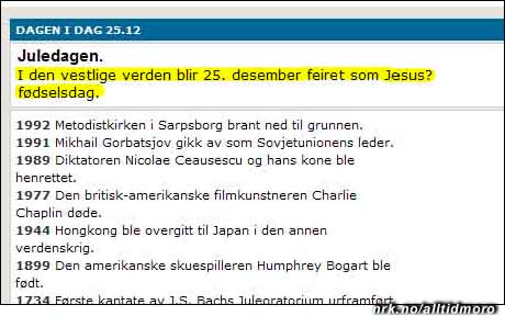 Fra NRK.no 25. desember: Er redaksjonen usikker på hva han fyren het? 