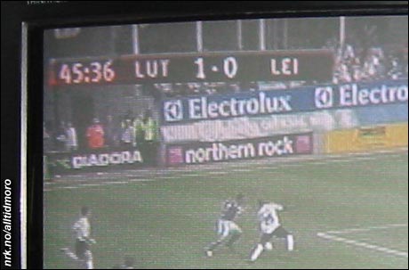 Lut lei fotball? I høst viste NRK kamper fra engelsk 1. divisjon, her ser vi Luton lede 1-0 over Leicester. Med andre ord LUT LEI. (Bildet er ikke manipulert)
