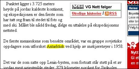 VG 22/1 2007: Introduserer det nye superlativet "antarktisk".