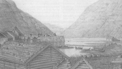 Lrdalsyri i 1846, etter teikning av J. N. Prahm, fr rbok for Sogn 2006