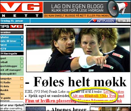VG 23/1: Er så skuffet over den norske VM-innsatsen at de lanserer ordet Hånball. 