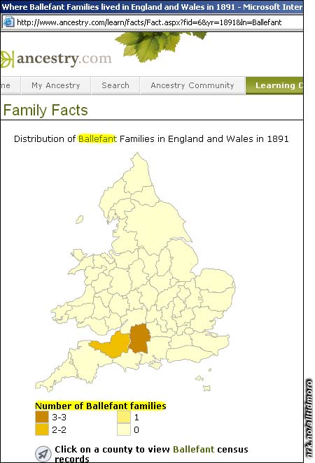 Ballefantens utbredelse. De stammer tydeligvis fra England. 
