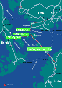 Bømlo, Stord og Fitjar blit landfast takket være tre bruer og verdens lengste undersjøiske veitunnel. (Ill: Statens Vegvesen/NRK)