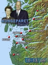 Kommunene som Kongeparet besøker på sin reise i Rogaland